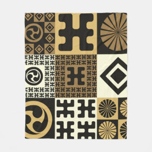 Couverture Polaire Style japonais, or noir sans couture motif.