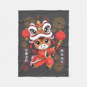 Couverture Polaire Style Kawaii Année du Cheval 2026 Nouvel An Chinoi