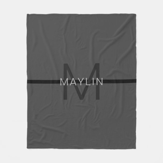 Couverture Polaire Stylé Masculin Gris Foncé Nom & Monogramme (Devant)