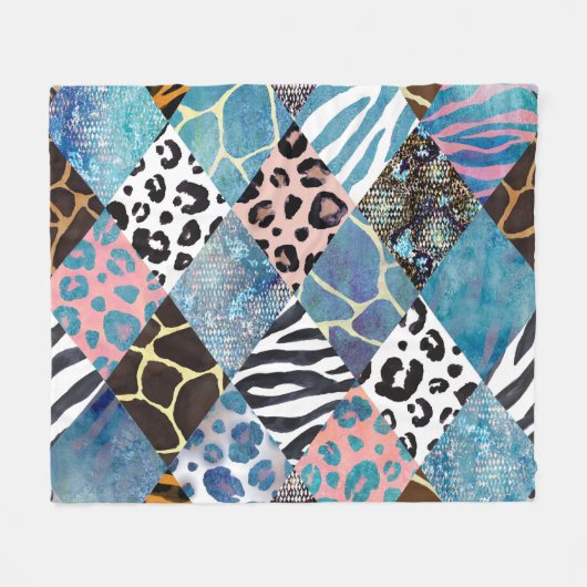 Couverture Polaire Style Patchwork, motif de collage aquarelle. (Devant (Horizontal))