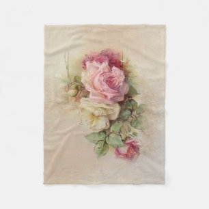 Couverture Polaire Style peint à la main Roses Vintages rose et blan