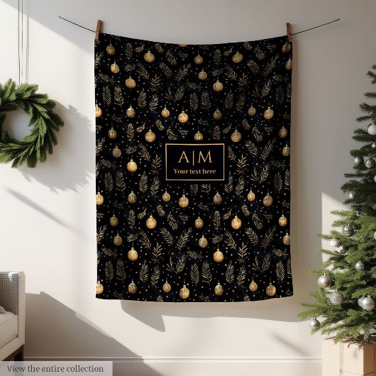 Couverture Polaire Stylish black and gold watercolor holiday blanket 