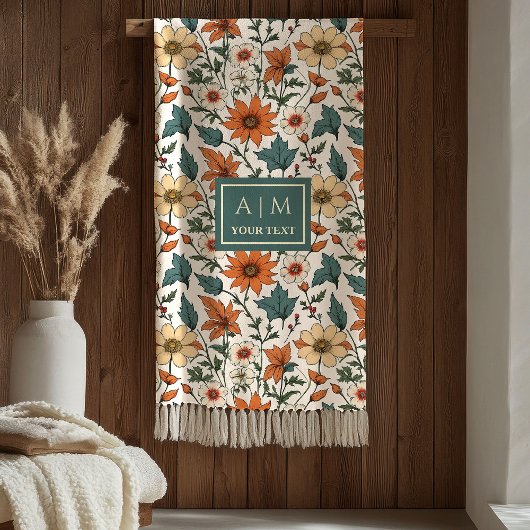 Couverture Polaire Stylish Fall Flowers Olive Sage Copper Terracotta