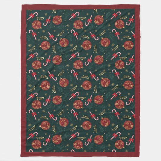 Couverture Polaire Sucres de canne Snowflakes Red Christmas Balls Gre (Devant)
