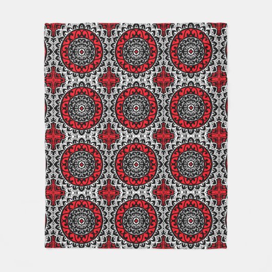 Couverture Polaire Sud-Ouest Sun Mandala Batik, Rouge, Noir et Blanc (Devant)
