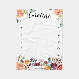 Couverture Polaire Suivi de croissance de jalon fleurs d'aquarelle