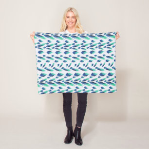 Couverture Polaire Summer Boho Blue Greenery Botanical Feuilles