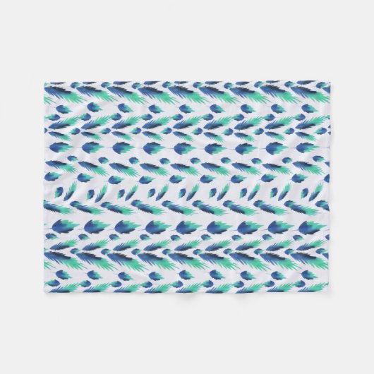 Couverture Polaire Summer Boho Blue Greenery Botanical Feuilles (Devant (Horizontal))