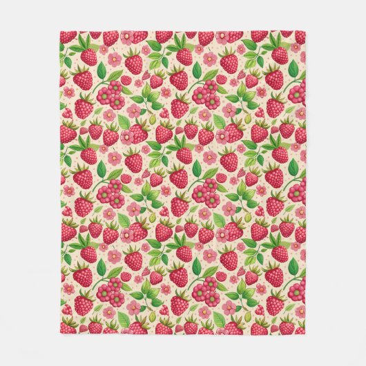 Couverture Polaire Summer Raspberry Garden Botanical Fruit Pattern (Devant)
