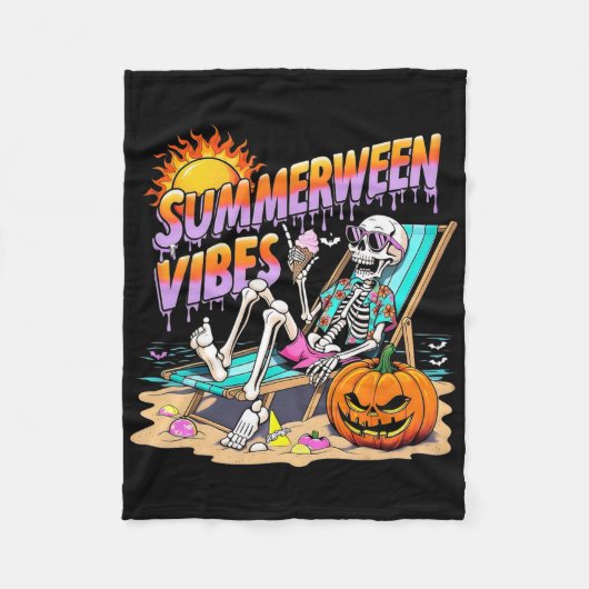 Couverture Polaire Summerween Vibes Skeleton Citrouille Vacances Éffr (Devant)