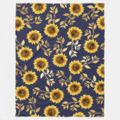 Couverture Polaire Sunny Yellow Gold Navy Feuille Motif (Devant)