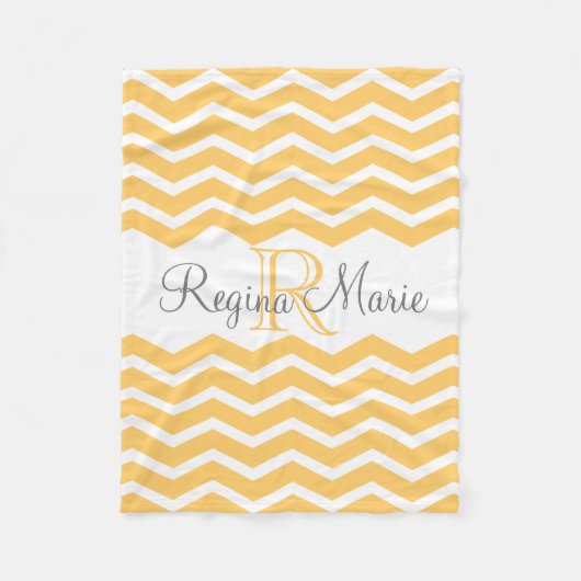 Couverture Polaire Sunny Yellow/ White Monogramme Nom Keepsaké Chevro (Devant)
