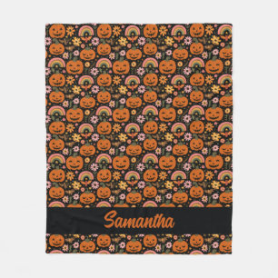Couverture Polaire Super Citrouille et arc-en-ciel Halloween Floral