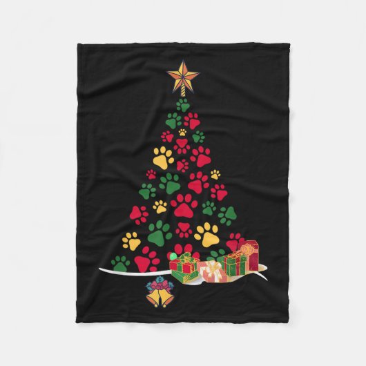 Couverture Polaire Super Cute Dog Paws Print Christmas Tree (Devant)