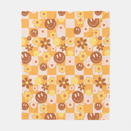 Couverture Polaire Super psychédélique Retro Smiley Checkerboard, (Devant)