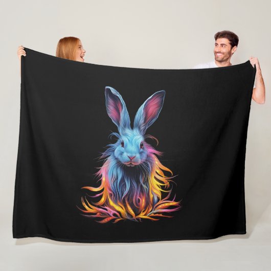 Couverture Polaire Superbe Lapin Bleu en feu (En situation)
