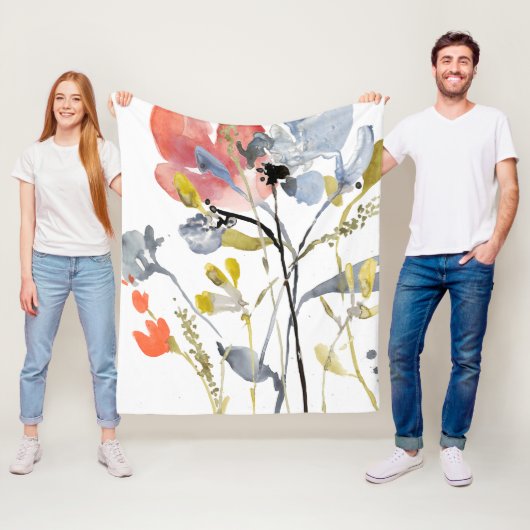 Couverture Polaire Superposition de fleurs - Aquarelle Fleurs pastel (En situation)