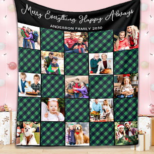 Couverture Polaire Surface Plaid Verte Personnalisée 13 Photo Collage