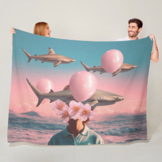 Couverture Polaire Surreal Dreamscape with Sharks and Balloons