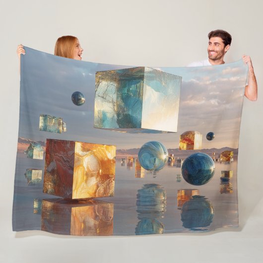 Couverture Polaire Surreal Floating Cubes And Spheres (En situation)