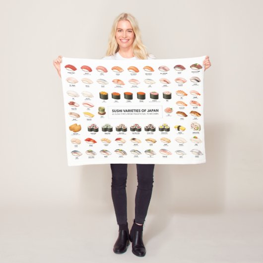 Couverture Polaire Sushi Guide Blanket – Japanese Food Chart Throw (En situation)