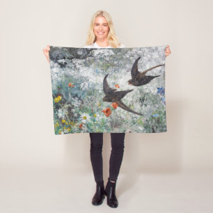 Couverture Polaire Swallow and Flower Field, Bruno Liljefors
