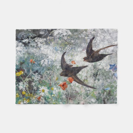 Couverture Polaire Swallow and Flower Field, Bruno Liljefors (Devant (Horizontal))