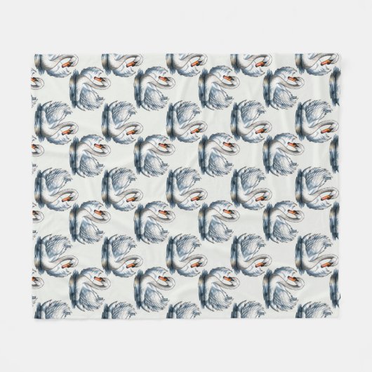 Couverture Polaire Swan Birds Pattern Design on White (Devant (Horizontal))