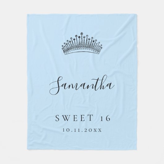 Couverture Polaire Sweet 16 nom de couronne bleu clair tiara (Devant)