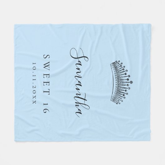 Couverture Polaire Sweet 16 nom de couronne bleu clair tiara (Devant (Horizontal))