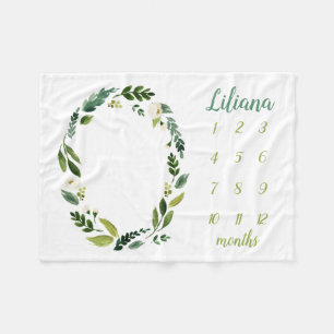 Couverture Polaire Sweet Greenery Baby Name Monthly Milestone Photo