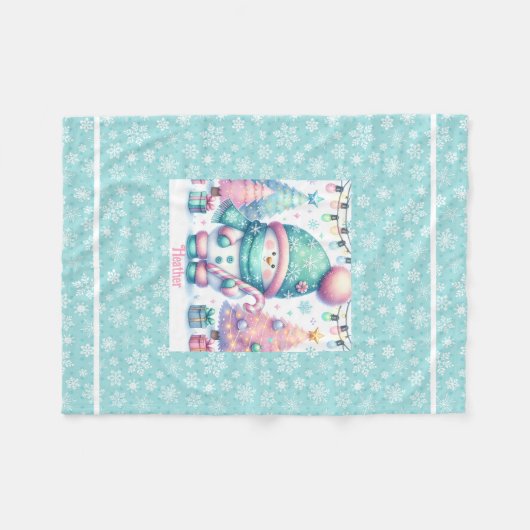 Couverture Polaire Sweet Snowman Personnaliser Nom bébé de Noël (Devant (Horizontal))