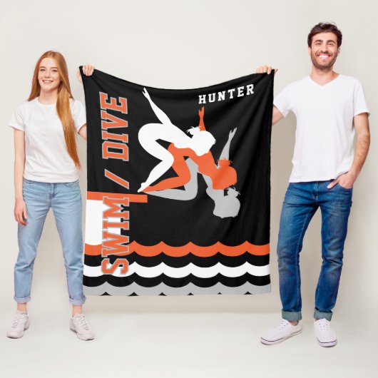 Couverture Polaire Swim Dive Team - Orange et Noir (En situation)
