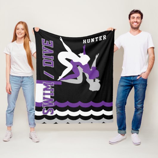 Couverture Polaire Swim Dive Team - Violet et Noir (En situation)