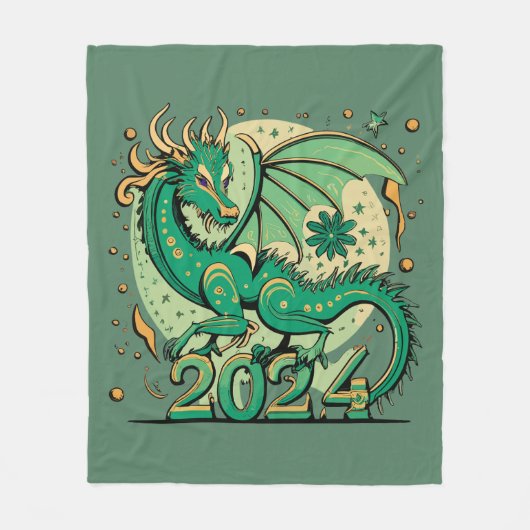 Couverture Polaire Symbole 2024 Nouvel An, Dragon de Bois Vert (Devant)
