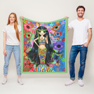 Couverture Polaire Symbole de paix de la fille Mermaid Hippie de l'oe