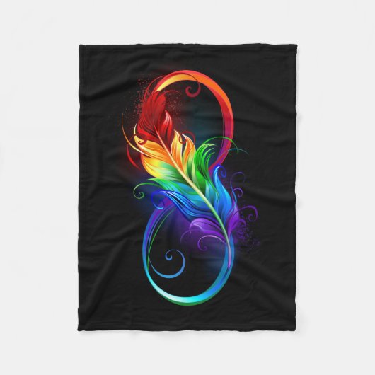 Couverture Polaire Symbole d'infini avec plume arc-en-ciel (Devant)