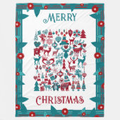 Couverture Polaire SYMBOLE Joyeux Noël Frontière Florale Nordique Hiv (Devant)