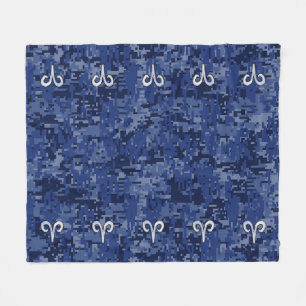 Couverture Polaire SYMBOLE Zodiaque Aries Camouflage numérique bleu