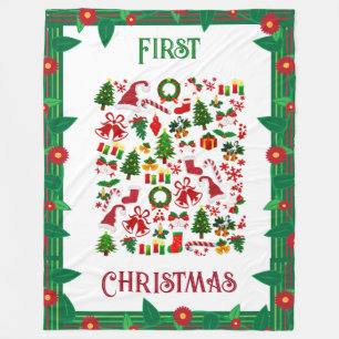 Couverture Polaire Symboles de couleur de Noël Frontière florale hive