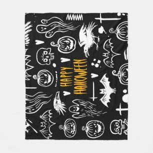 Couverture Polaire Symboles d'Halloween dessinés à la main, collectio