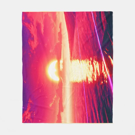 Couverture Polaire Synthwave numérique Sunset Sea Reflection (Devant)