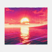 Couverture Polaire Synthwave numérique Sunset Sea Reflection (Devant (Horizontal))