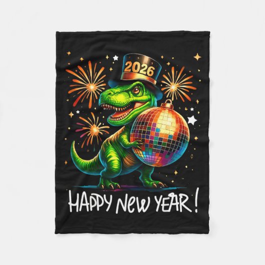 Couverture Polaire T Rex Happy New Year 2026 Disco Ball Fireworks Tee (Devant)