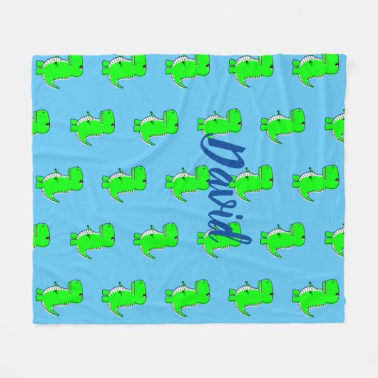 Couverture Polaire T-Rex Vert Mignonne Sur Bleu (Devant (Horizontal))
