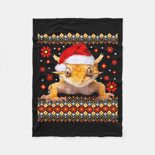 Couverture Polaire T-shirt de Noël laid Gecko à crête (Devant)