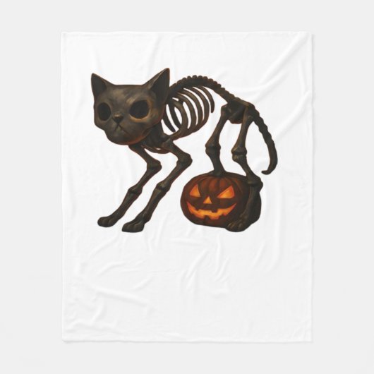 Couverture Polaire T-shirt déplaisant Chat Squelette Halloween Cadeau (Devant)