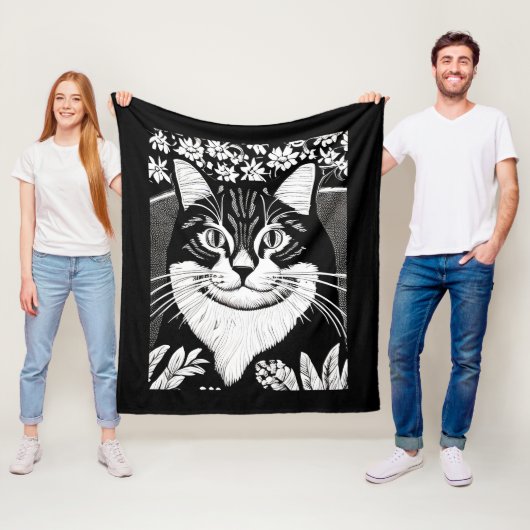 Couverture Polaire Tabby Cat entouré de fleurs (En situation)
