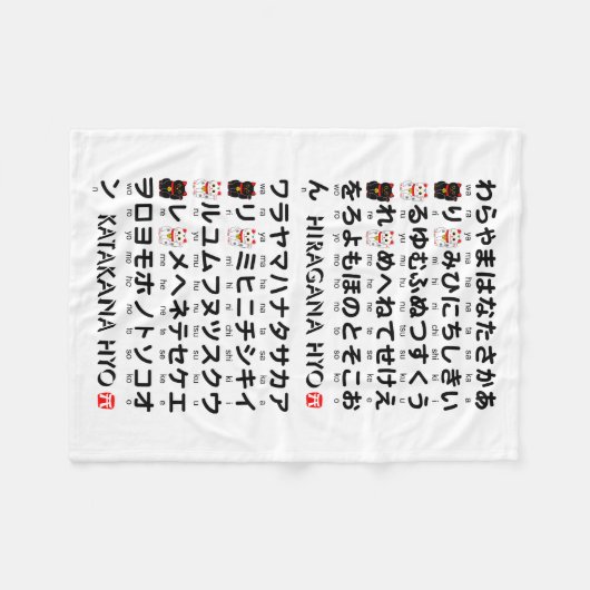 Couverture Polaire Table japonaise Hiragana & Katakana (Lucky cat) (Devant (Horizontal))