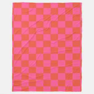 Couverture Polaire Tableau À damiers Motif en rose et orange